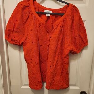 Calypso St. Barth Vibrant Orange Eyelet Blouse XL